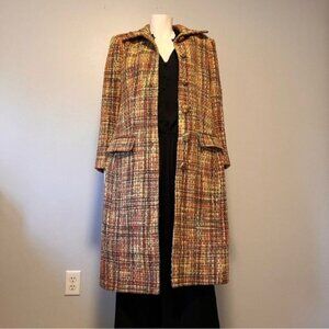 Vintage Tweed Long Coat Red, Black and Yellow Size S-M